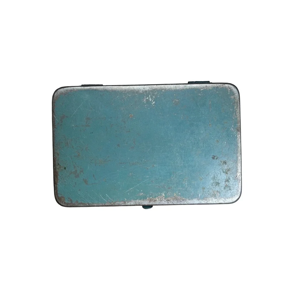 Vintage Snap-on Socket Wrenches Metal Tool Box Case Teal Blue Embossed Logo